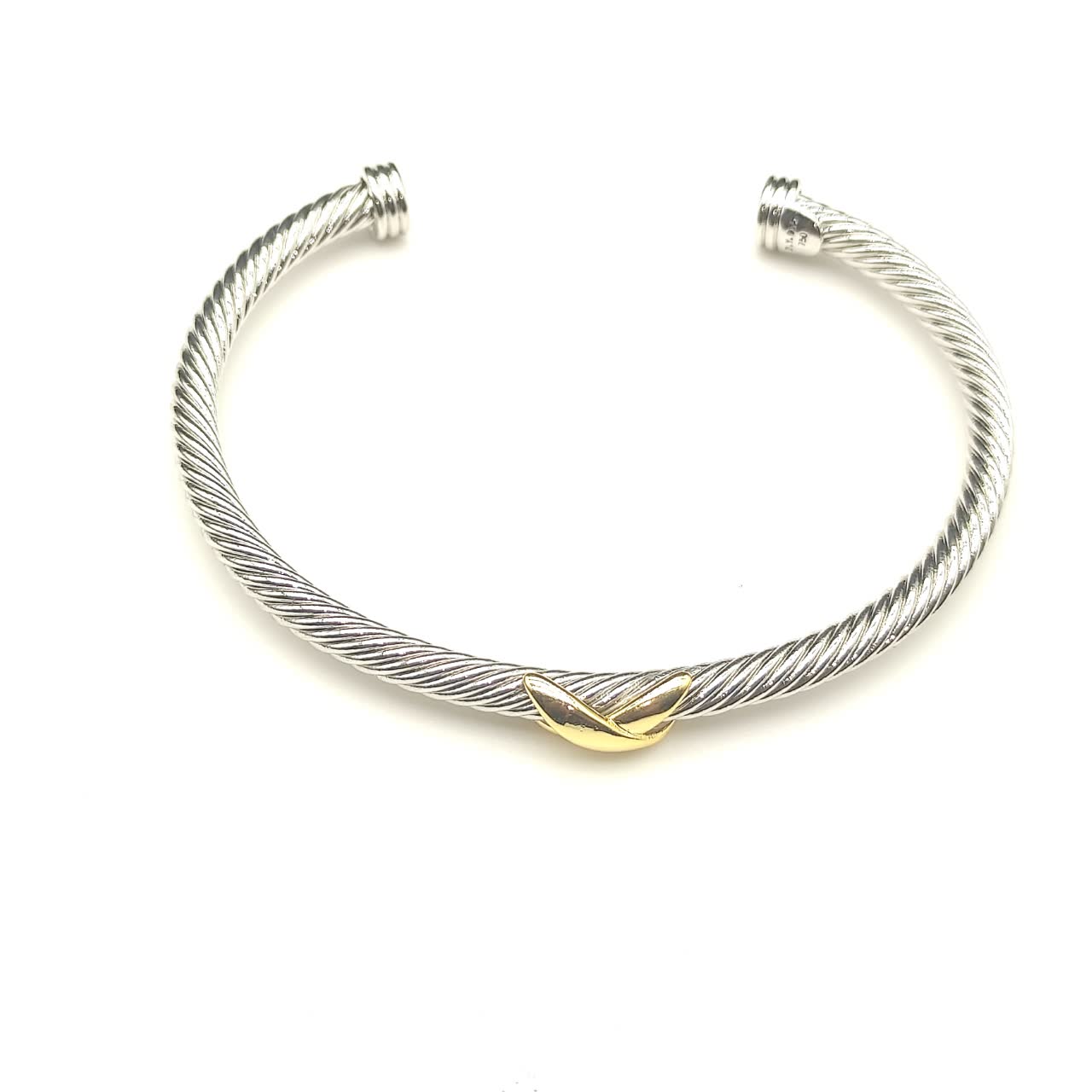 David Yurman Silver Cable Bangle with Gold Accents